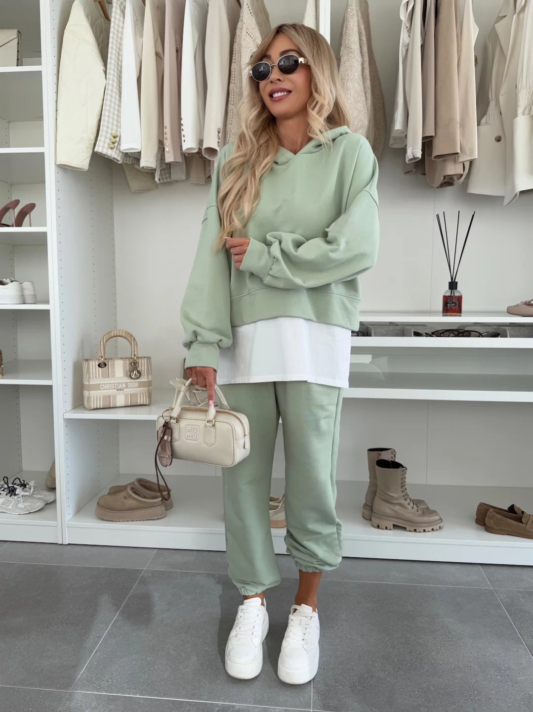 Damen Hoodie-Set Cropped Schnitt Bequeme Hosen Sportlich