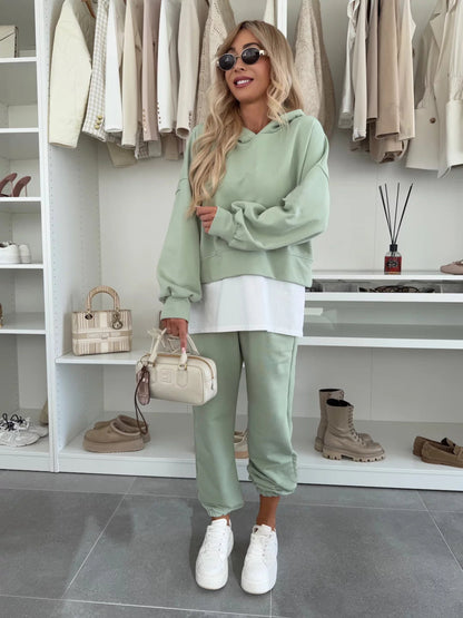 Damen Hoodie-Set Cropped Schnitt Bequeme Hosen Sportlich
