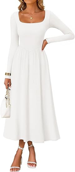 Damen Midi-Kleid mit Quadratausschnitt und langen Ärmeln Eveloria