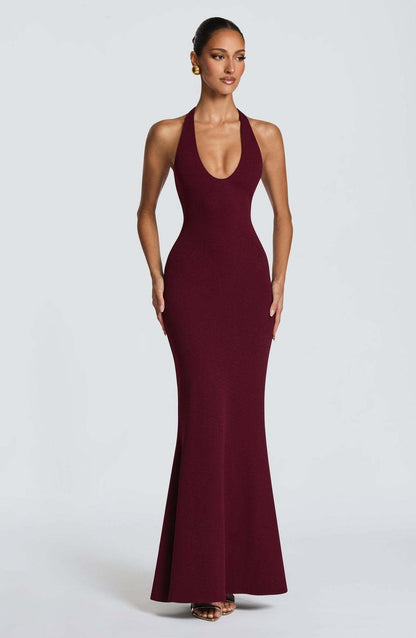 Damen Elegantes Bodenkleid V-Ausschnitt Figurbetonung