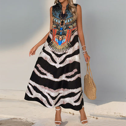 Damen Maxikleid Kunstapplikation Tiermuster