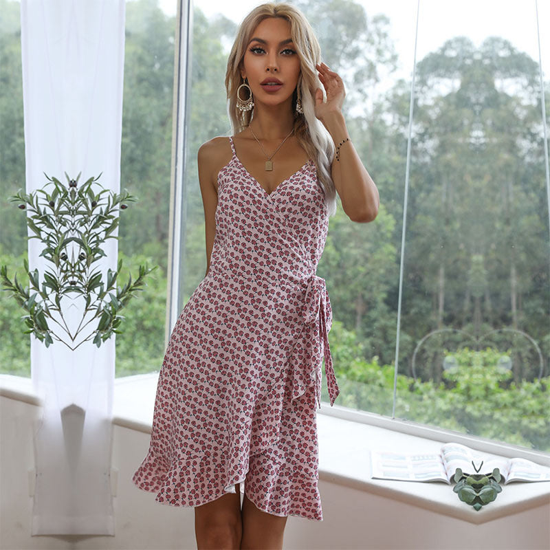 Damen Wickelkleid Floralmuster Asymmetrisch Rüschendetails