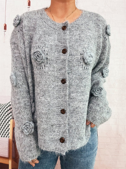 Damen Strickjacke Eveloria mit Floralmuster und Knöpfen