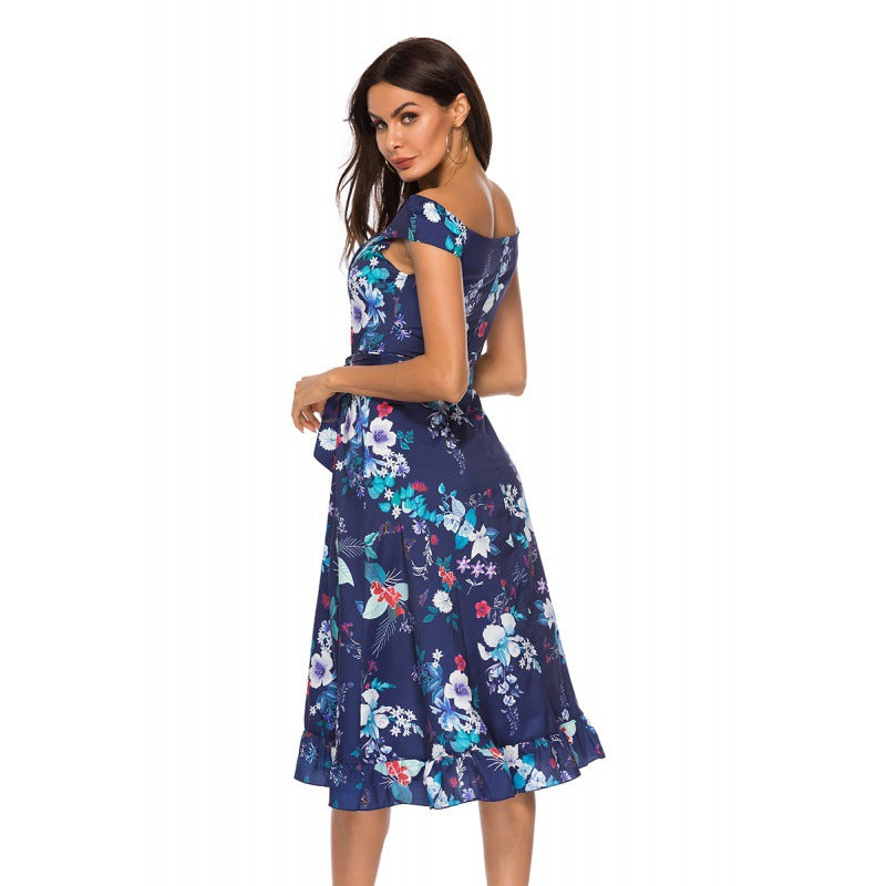 Damen Midikleid Blumendesign Tailliert Rüschen