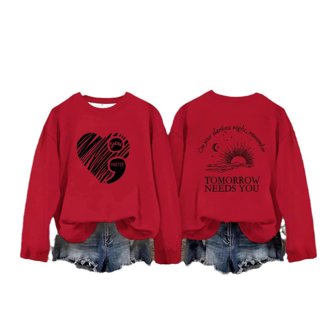 Damen Sweatshirt Großes Herzmotiv Inspirierender Aufdruck Eveloria