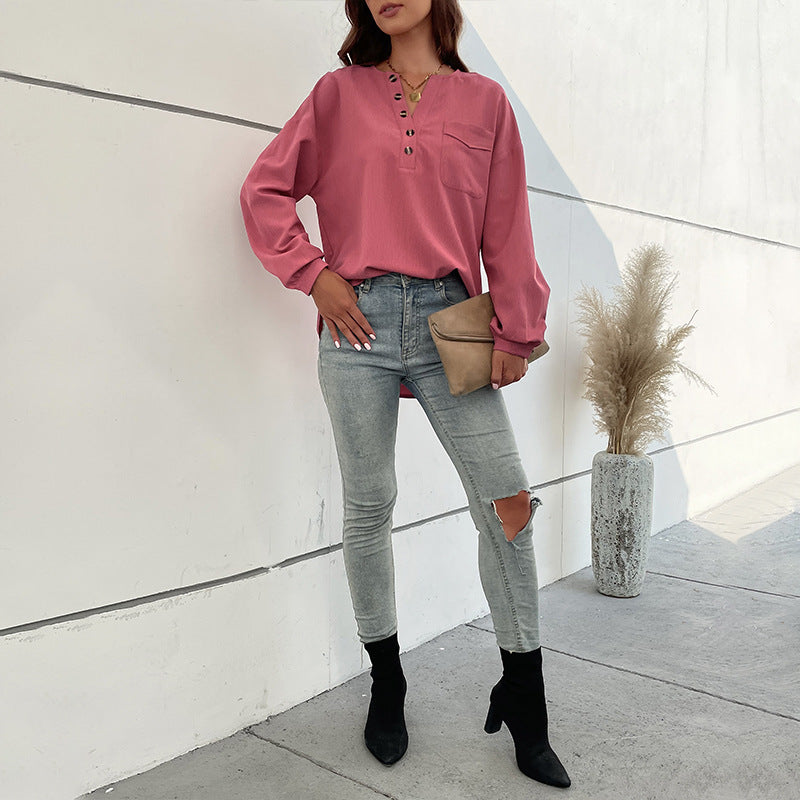 Damen Bluse mit Knöpfen und Brusttasche Eveloria