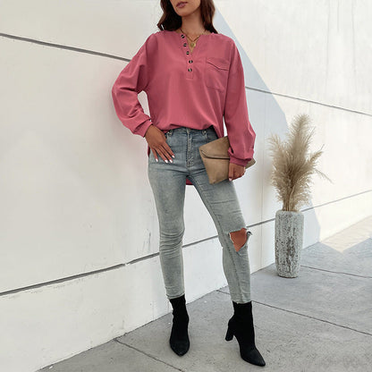 Damen Bluse mit Knöpfen und Brusttasche Eveloria