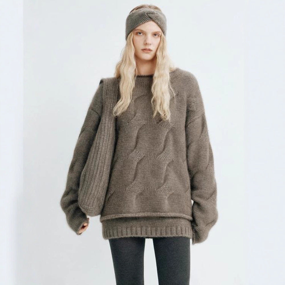 Damen Oversized-Pullover Mohair Kuschelig Beige