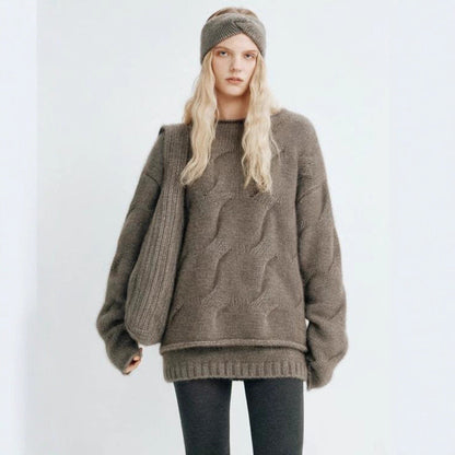 Damen Oversized-Pullover Mohair Kuschelig Beige