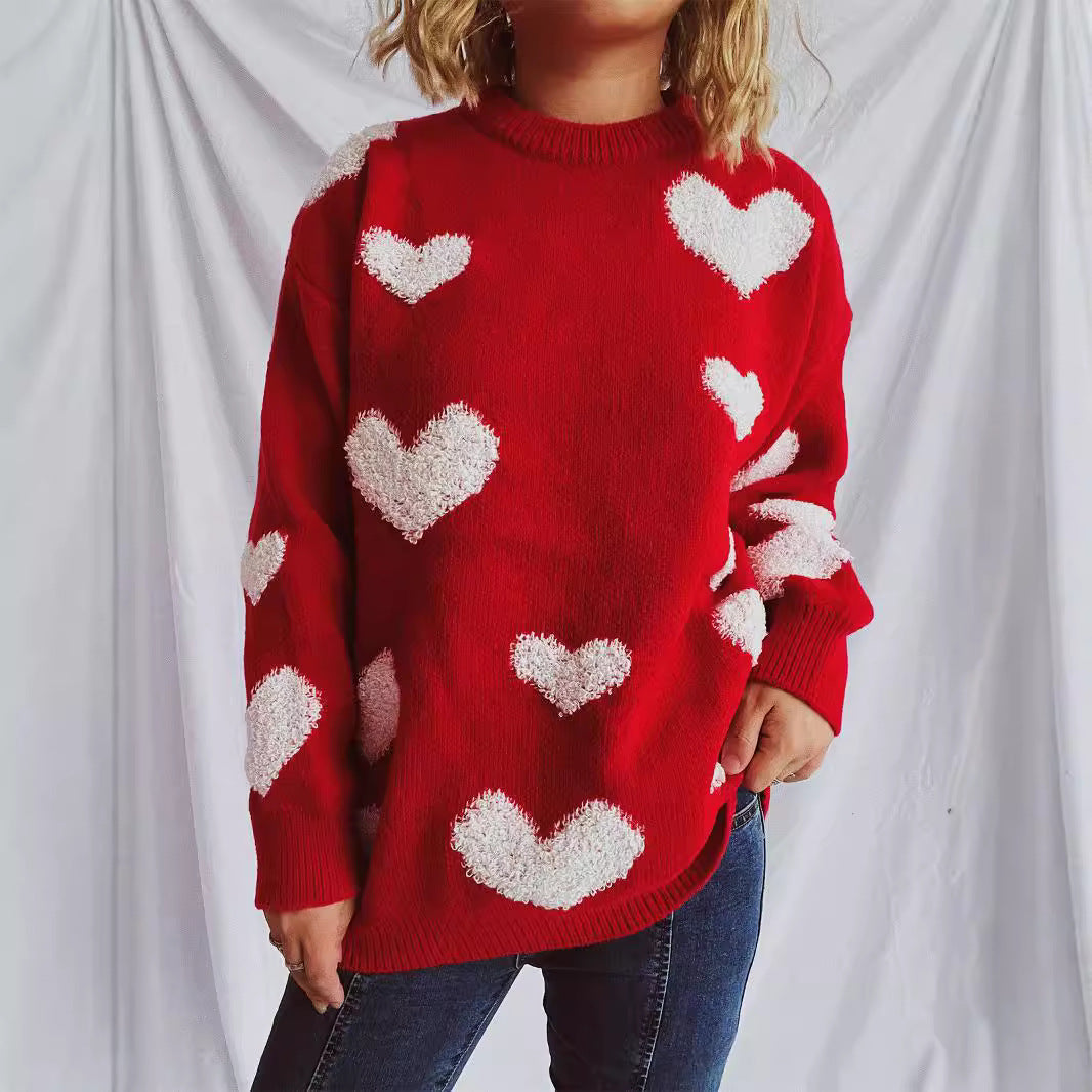 Damen Strickpullover Herzapplikationen Eveloria - Eveloria