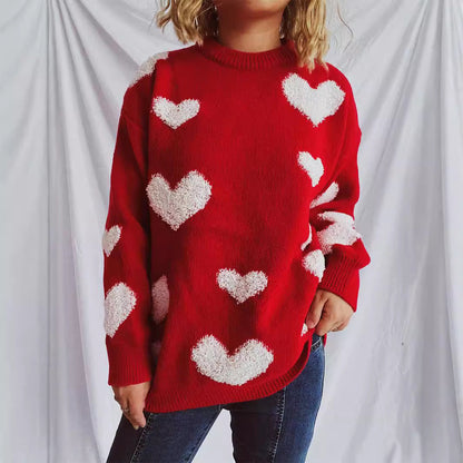Damen Strickpullover Herzapplikationen Eveloria - Eveloria
