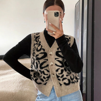 Damen Strickweste Leoprint Hochwertig - Eveloria