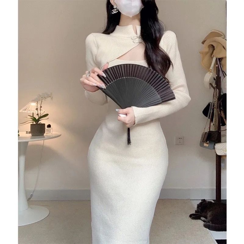 Damen Midikleid Asymmetrisch Strukturiert