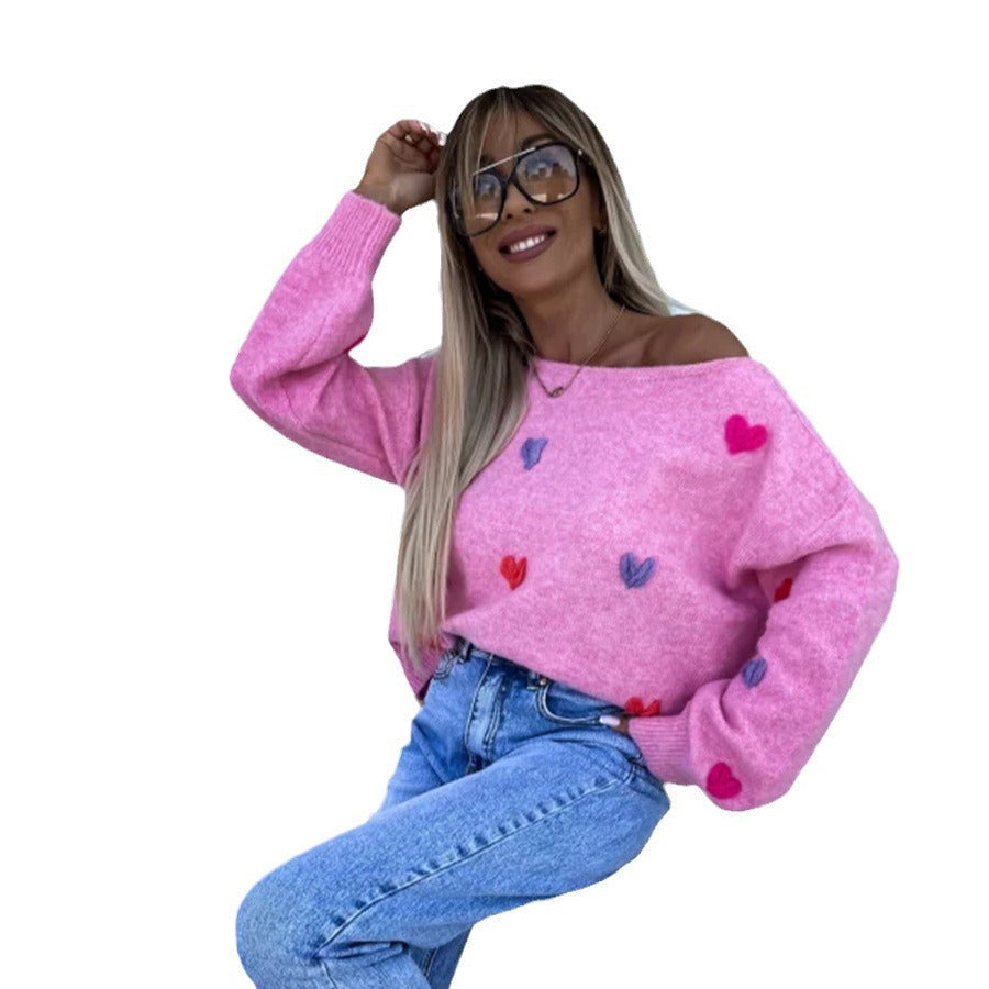Damen Pullover Bunt Herzmotive Eveloria