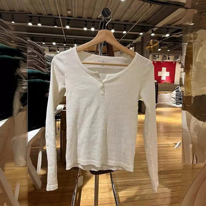 Damen Langärmliges Henley-Shirt Weiches Baumwollmix Eveloria