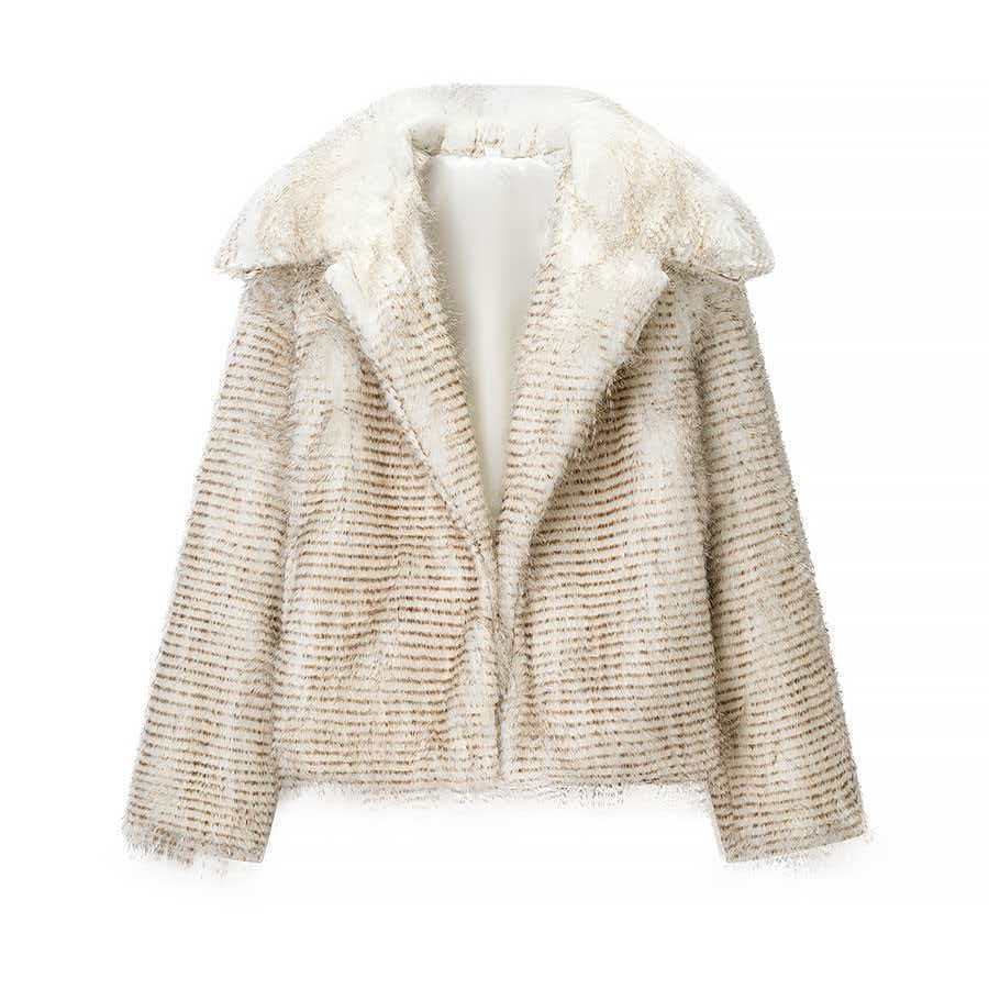 Damen Kunstpelzjacke mit Kragen Schwarz Eveloria - Eveloria