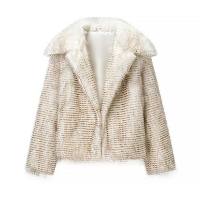 Damen Kunstpelzjacke mit Kragen Schwarz Eveloria - Eveloria