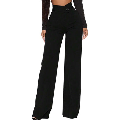 Damen High-Waist Hose Weite Passform mit Gürtel und Falten