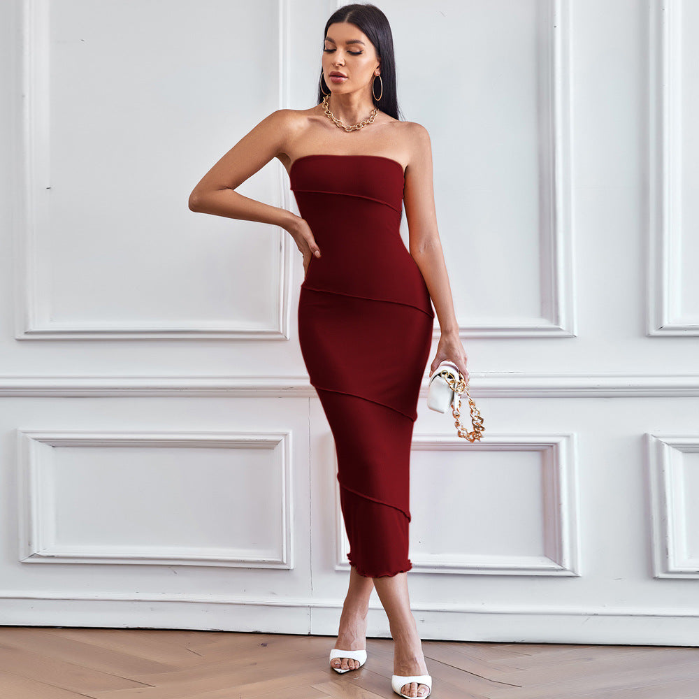 Damen Midikleid Tailliert Schulterfrei Eveloria