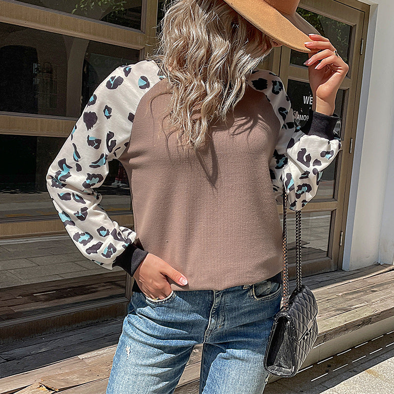 Damen Pullover Tiermuster Lässig Oversized Ärmel Braun