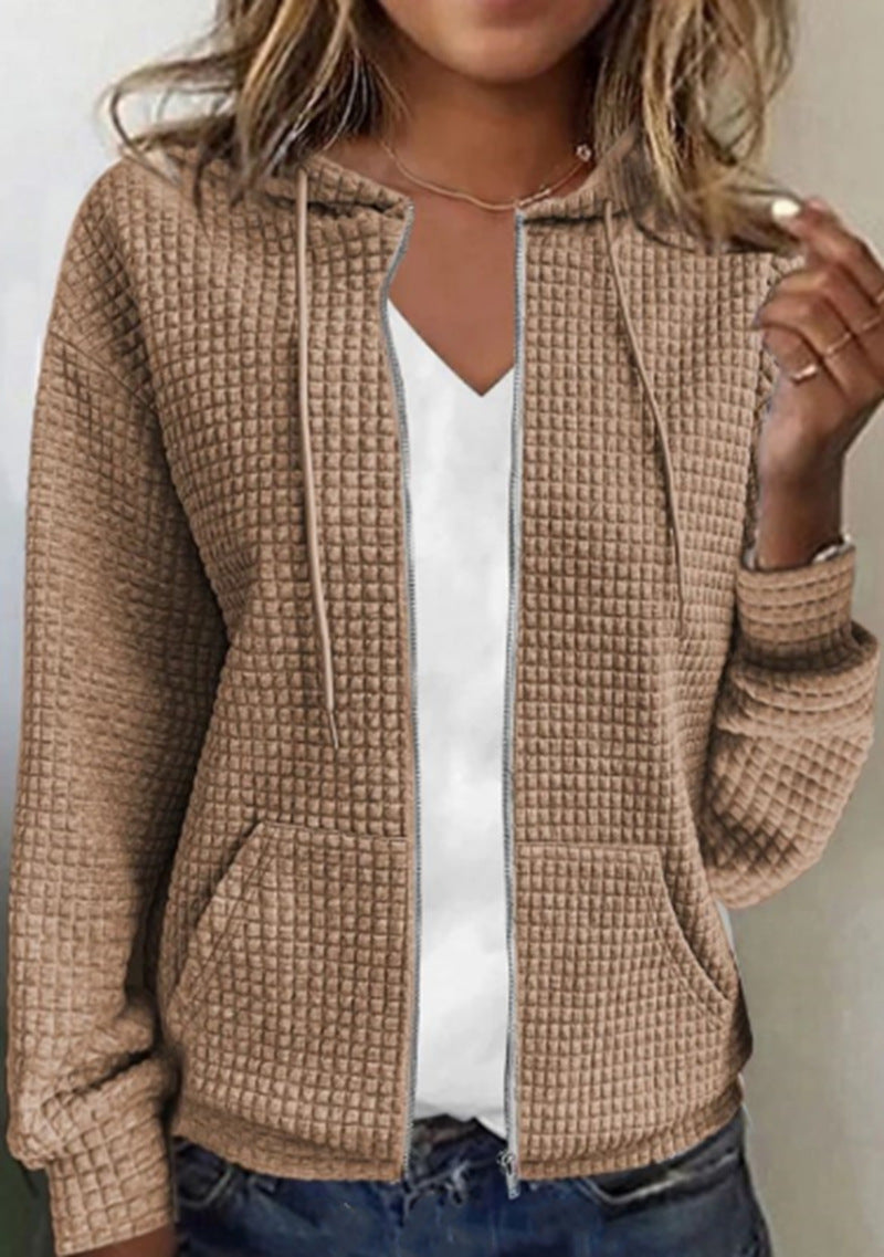 Damen Kapuzenjacke Waffelstruktur Lässig Eveloria