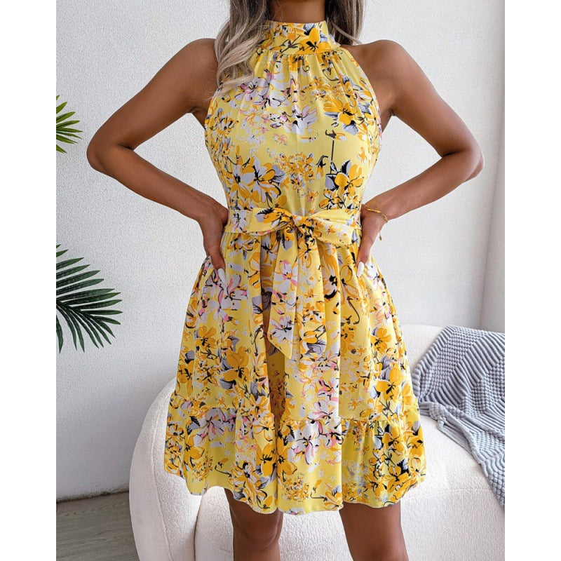 Damen Halterkleid Floralmuster Voluminöser Rock Eveloria