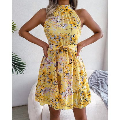 Damen Halterkleid Floralmuster Voluminöser Rock Eveloria