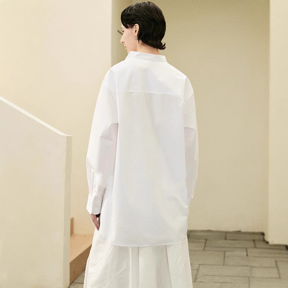 Damen Langarmhemd aus Baumwolle mit Knopfleiste und Brusttasche