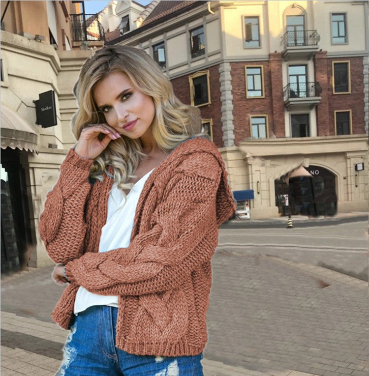 Damen Grobstrickjacke Kapuze Asymmetrisch Eveloria