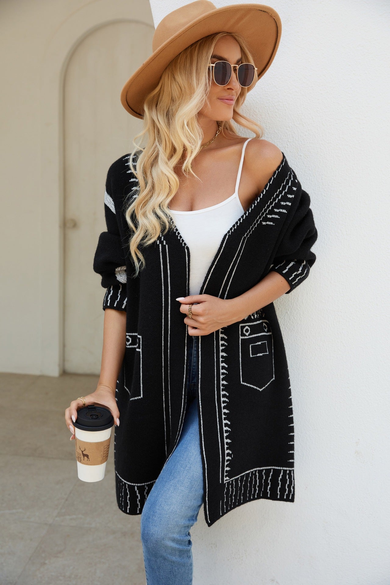 Damen Strickjacke Lässiger Schnitt Anthrazit