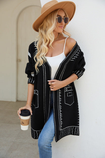 Damen Strickjacke Lässiger Schnitt Anthrazit