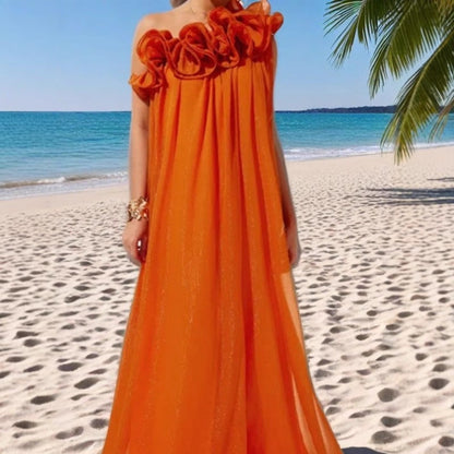 Damen Maxikleid Asymmetrisch Rüschen Elegant Eveloria