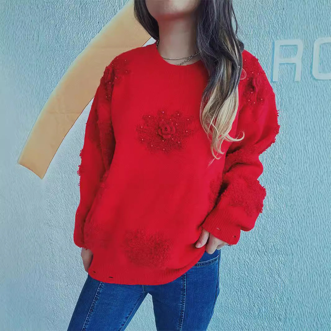 Damen Pullover Floral Strickdesign