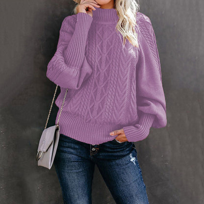 Damen Strickpullover Stehkragen Zopfmuster Eveloria