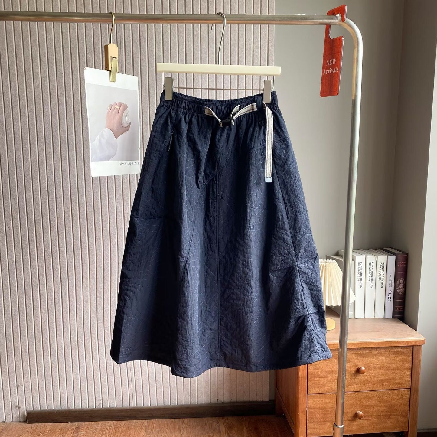Damen Midirock Gummizug Seitentaschen Eveloria