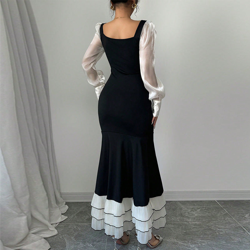 Damen Maxikleid mit Puffärmeln und Rüschensaum Eveloria