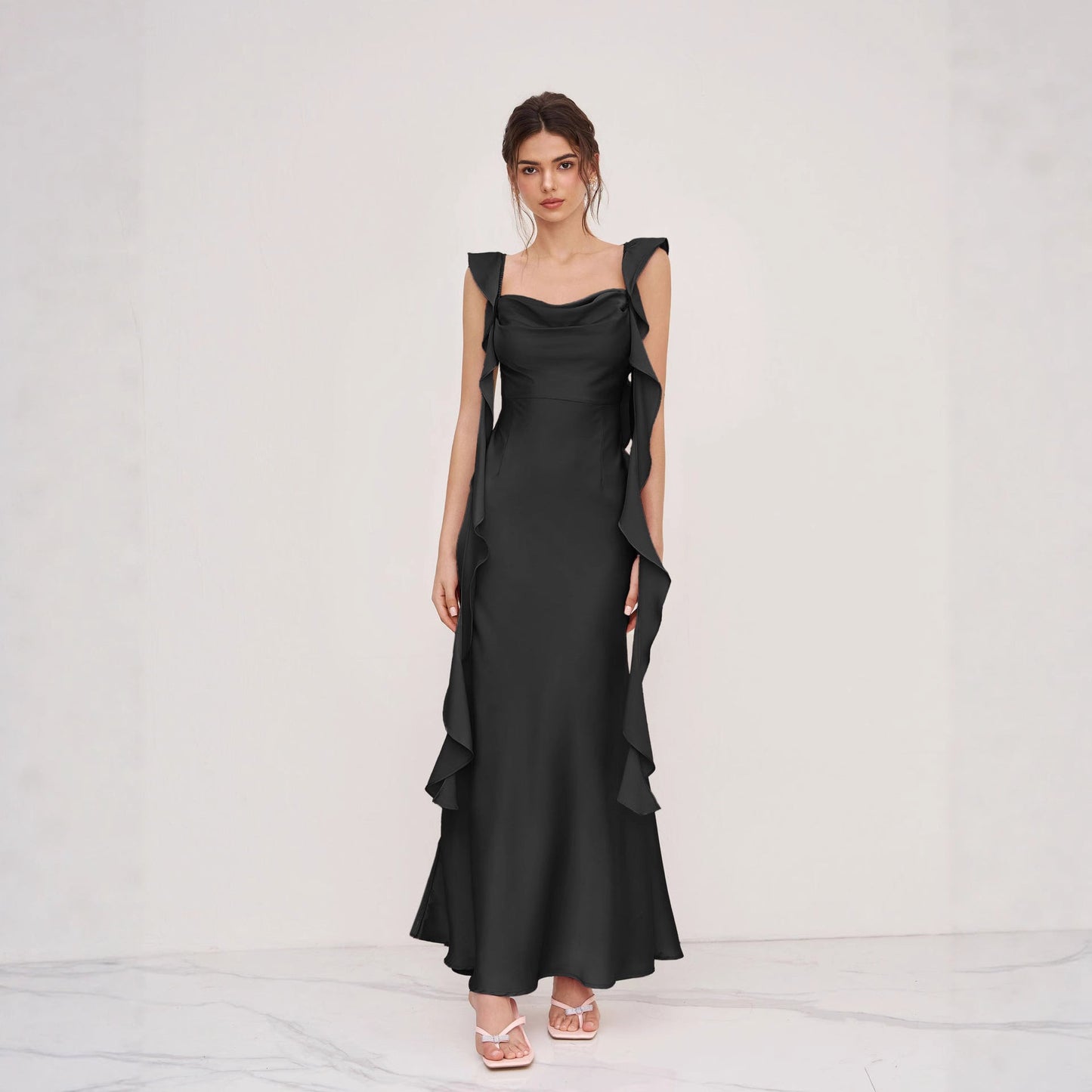 Damen Abendkleid Asymmetrische Rüschen Eveloria