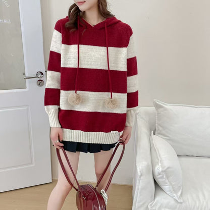 Damen Hoodie Gestreift Bommel