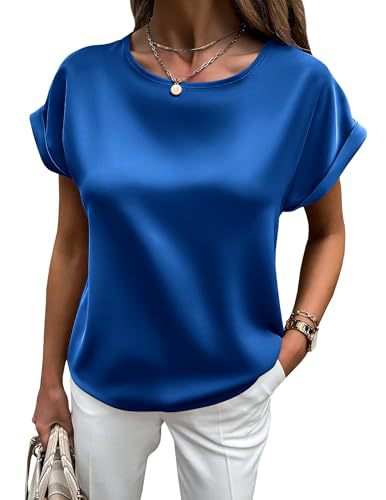Eveloria Damen Satin T-Shirt Umschlagärmel