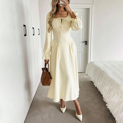 Damen Maxikleid mit Kordelzug und Puffärmeln Eveloria