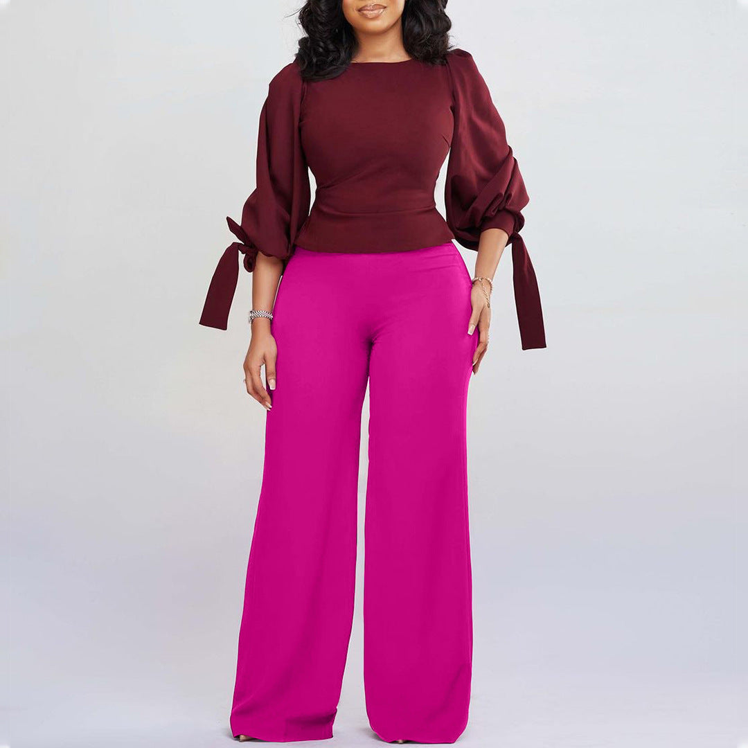 Damen Jumpsuit Trompetenärmel Bindeband Elegant