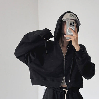 Damen Cropped Kapuzenjacke Reißverschluss Elastisch Eveloria