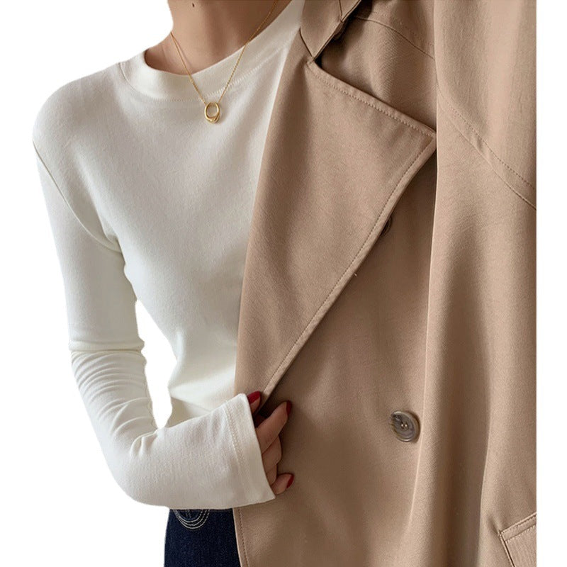 Damen Langarmshirt Weiches Baumwollstoff Lässiger Schnitt Beige