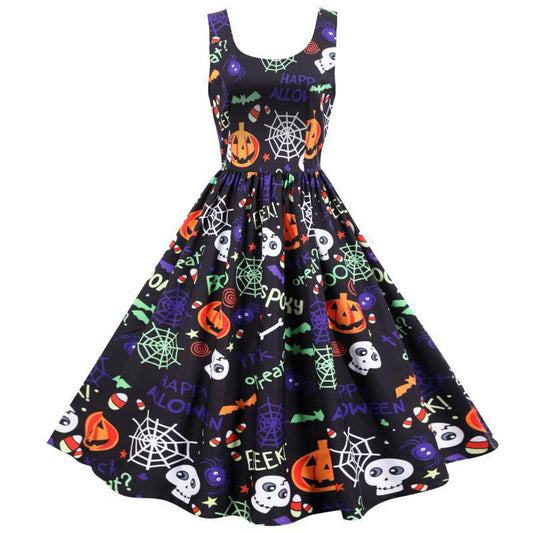 Damen Halloween-Kleid A-Linie Schwarz - Eveloria
