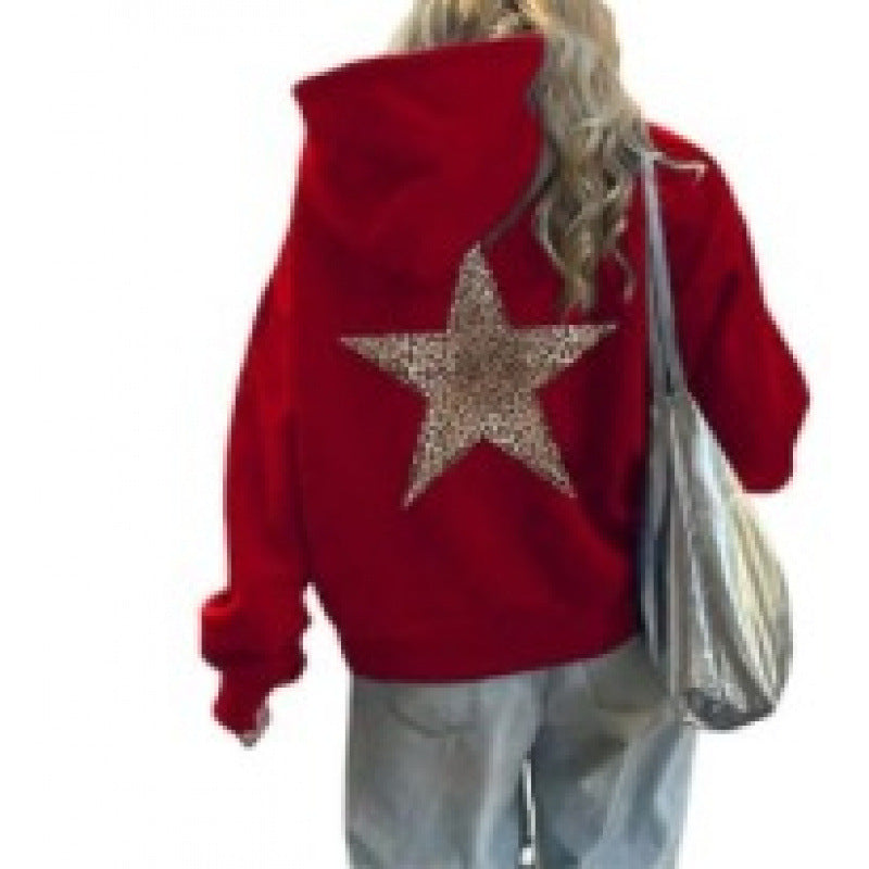 Damen Kapuzenpullover Glitzerndes Sternmotiv Eveloria