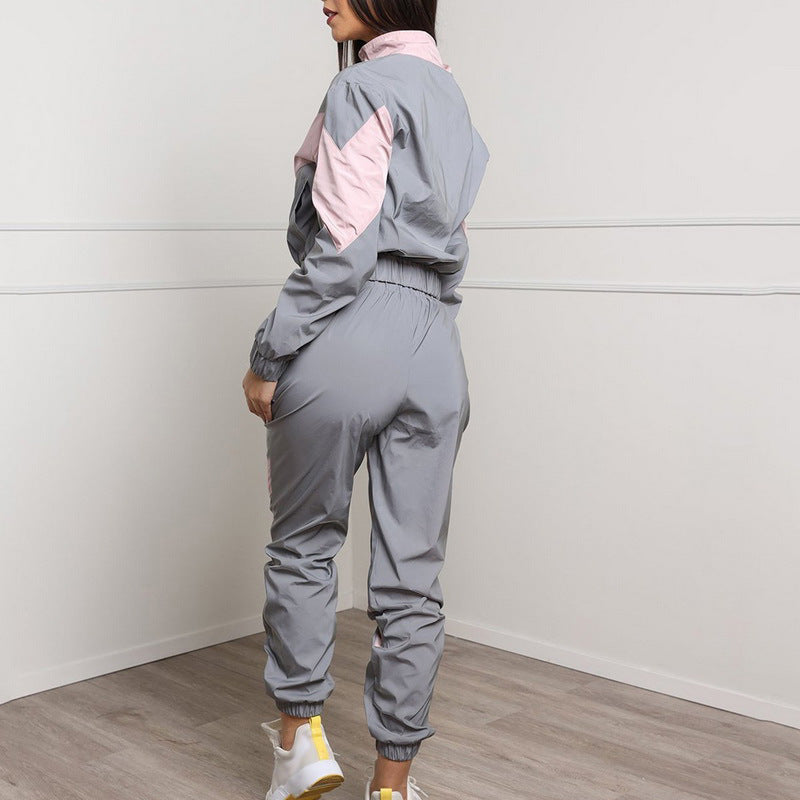 Damen Sportanzug Elastischer Bund Farbblockdesign