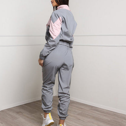 Damen Sportanzug Elastischer Bund Farbblockdesign