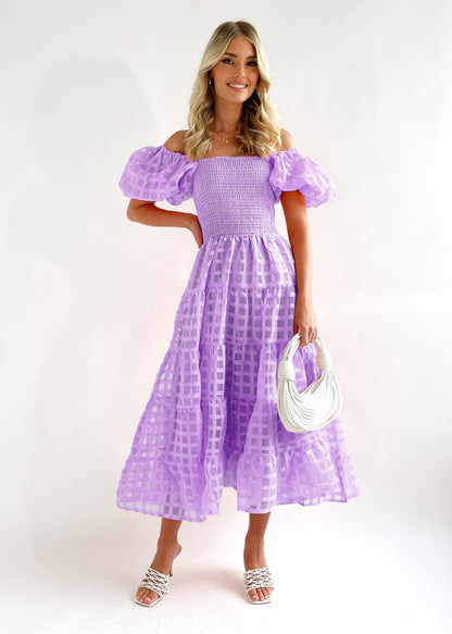 Damen Maxi-Kleid Puffärmel Elastisch Eveloria