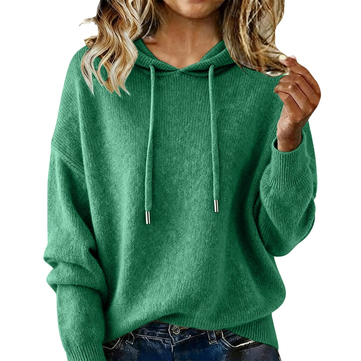 Damen Oversized Kapuzensweatshirt Texturiert Kordelzug Grau