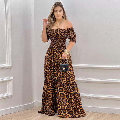 Damen Maxikleid Schulterfrei Rüschen Details Luftig Eveloria